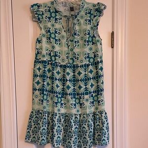 SHEIN Blue and Green Patterned Mini Dress